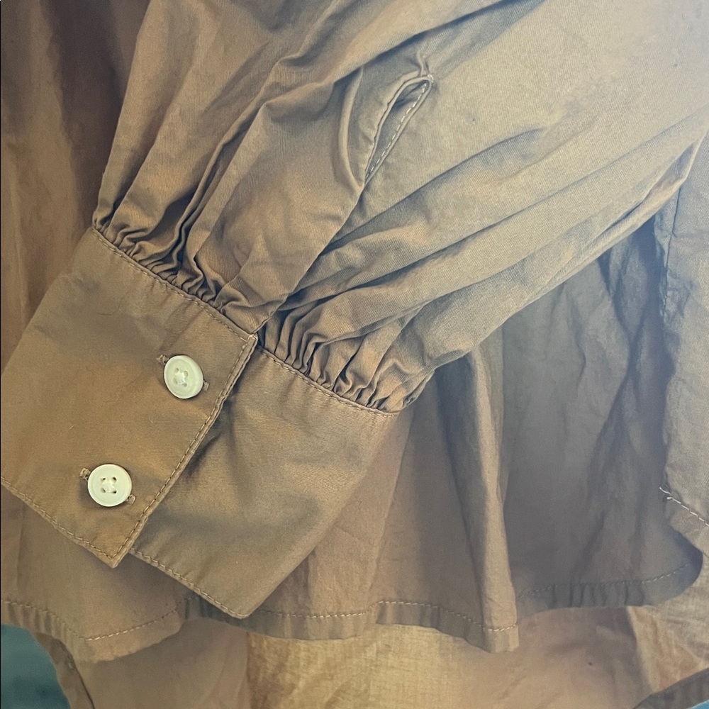 Old Navy Women's Brown Gathered Yoke Button-Front Blouse - Picture 2 of 4